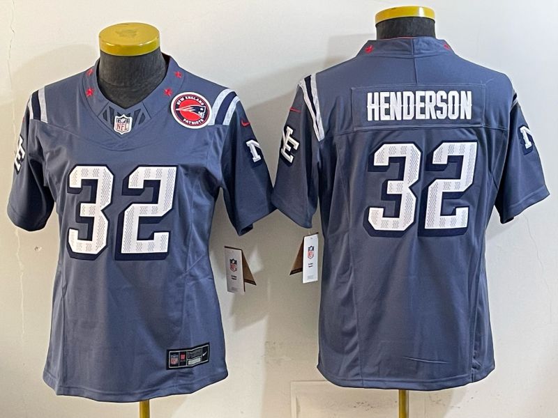 Women 2026 New England Patriots #32 Henderson blue Throwback Limited Nike NFL Jersey style 02->women nfl jersey->Women Jersey